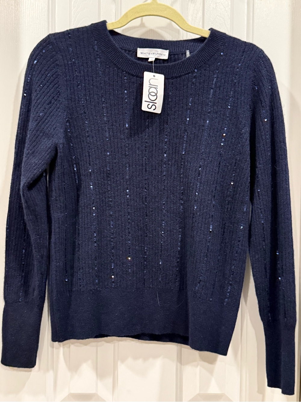 White + Warren Navy Sequin Crewneck